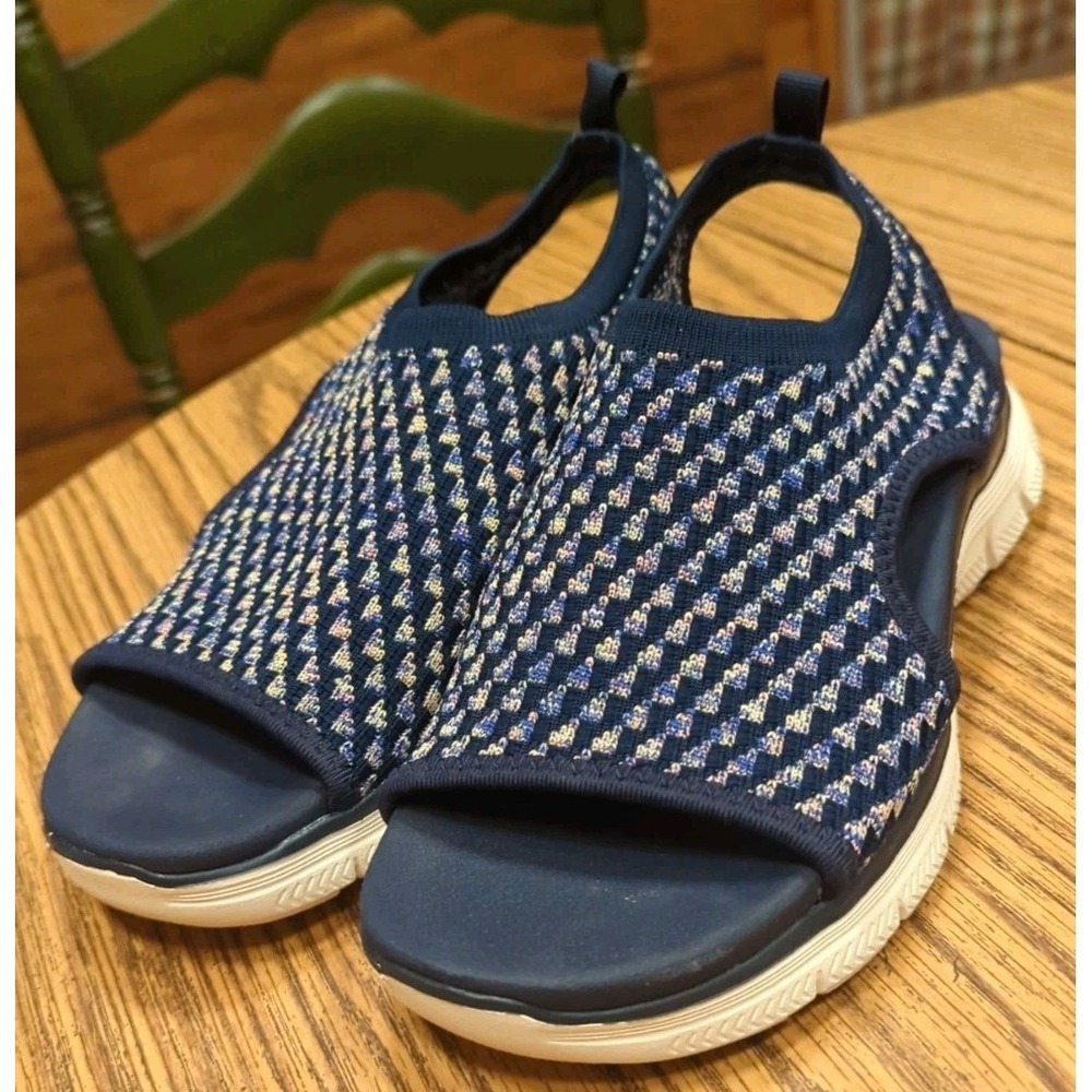 Skechers Vegan Washable Slingback Sandals Flex Appeal 4.0 Navy/Multi Size 6